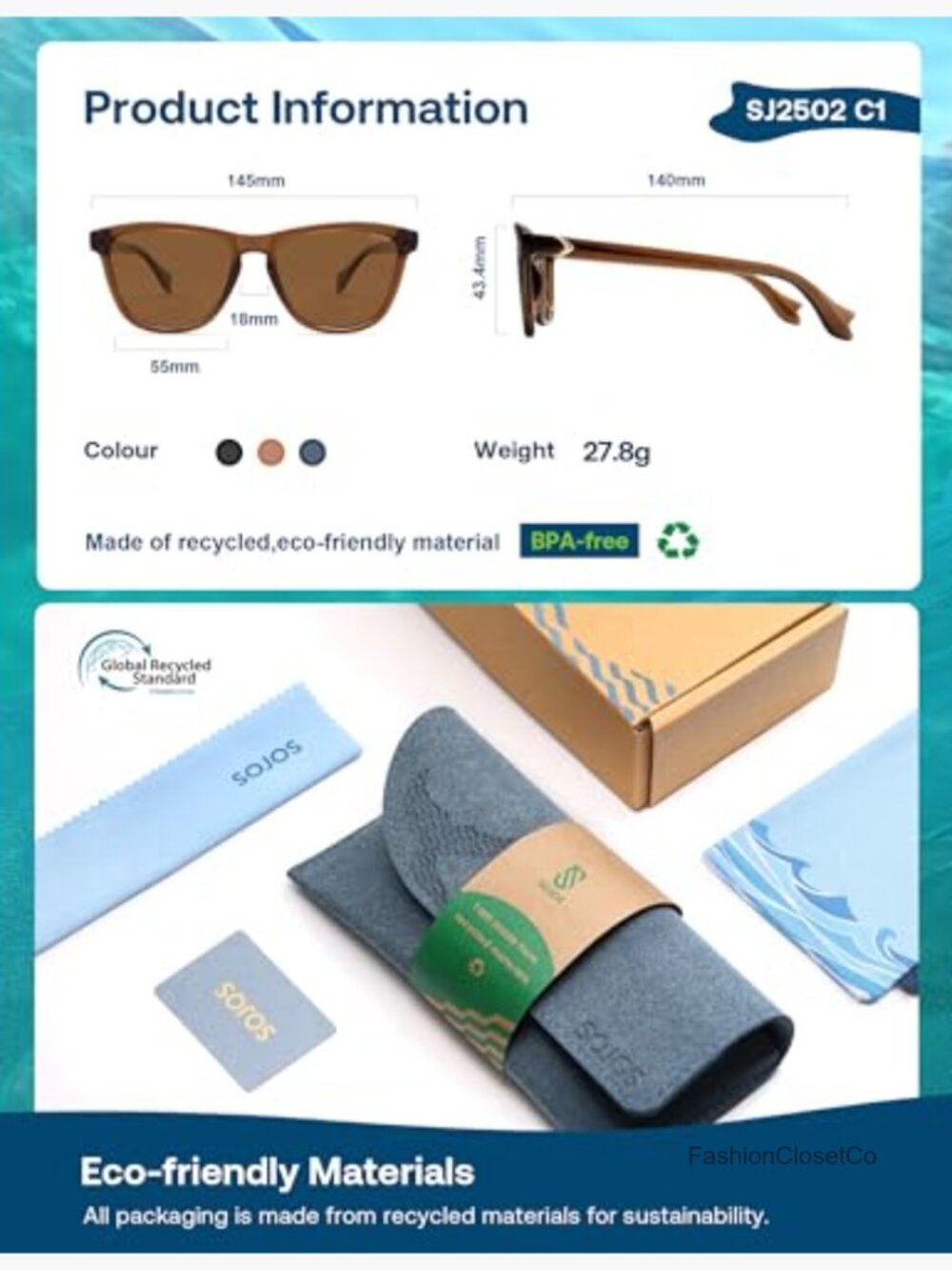 Eco-Friendly Recycled Plastic Polarized Rectangular Sunglasses - Picture 5 of 7